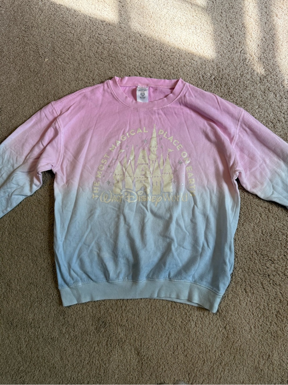 Magic Pink-to-Blue Ombre Castle Sweatshirt with Gold Print